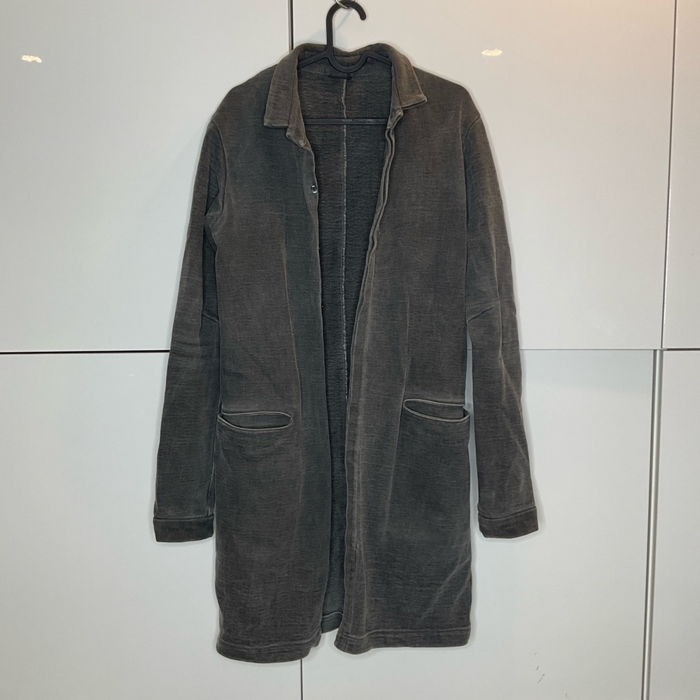 Japanese heather grey weathered chore coat trench coat cotton minimal modern